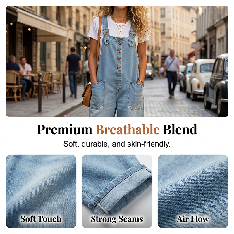 Women's Relaxed Denim Overalls with Pockets DAYLIGHT GRACE