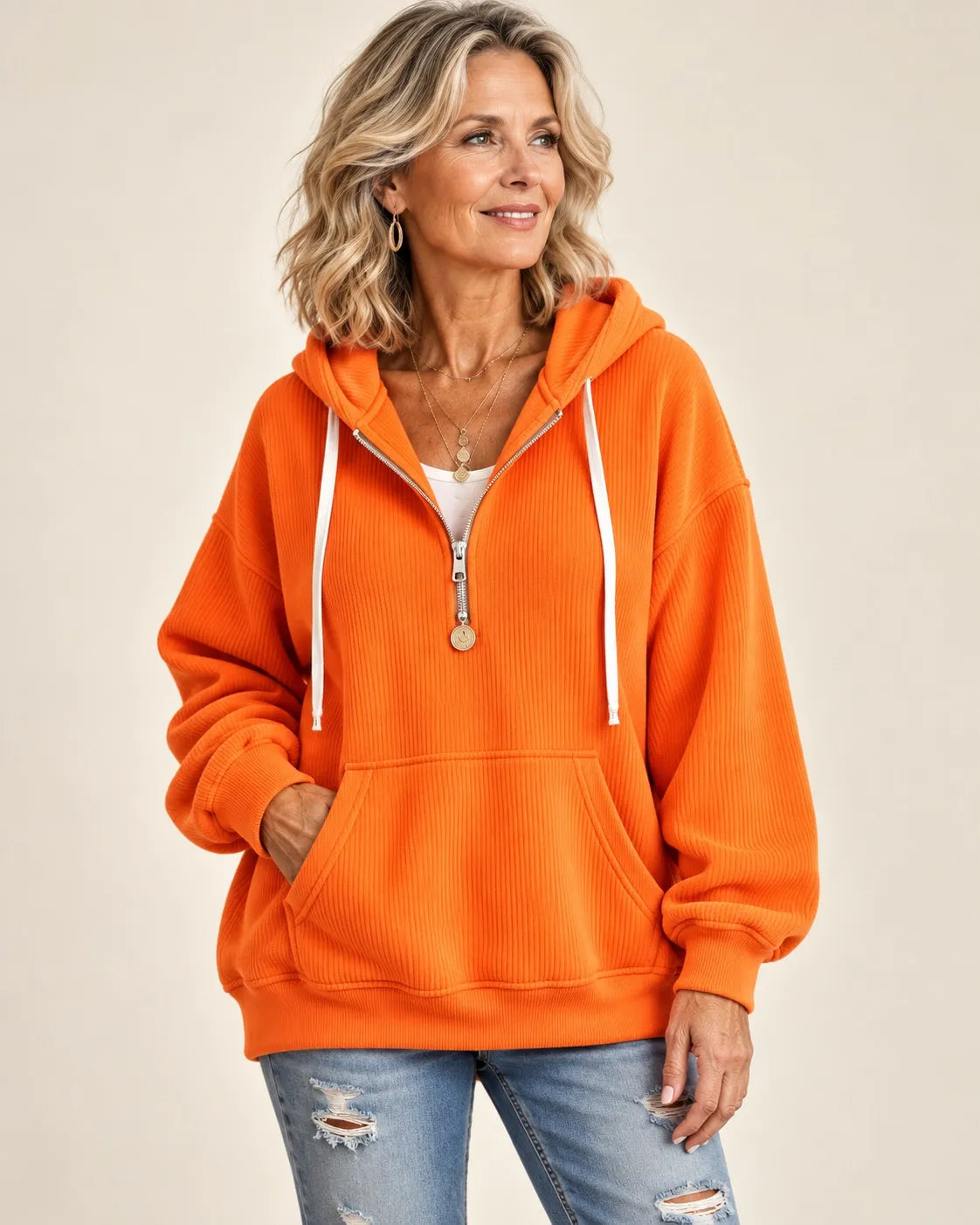 Clara™ Corduroy Half-Zip Hoodie DAYLIGHT GRACE