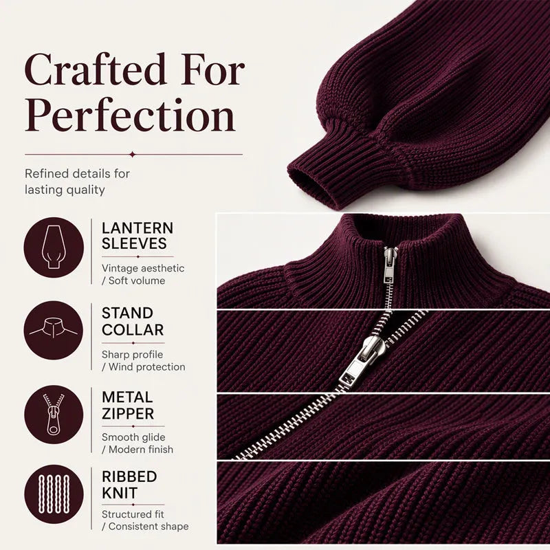 Women's Lantern Sleeve Zip-Up Knit Sweater DAYLIGHT GRACE