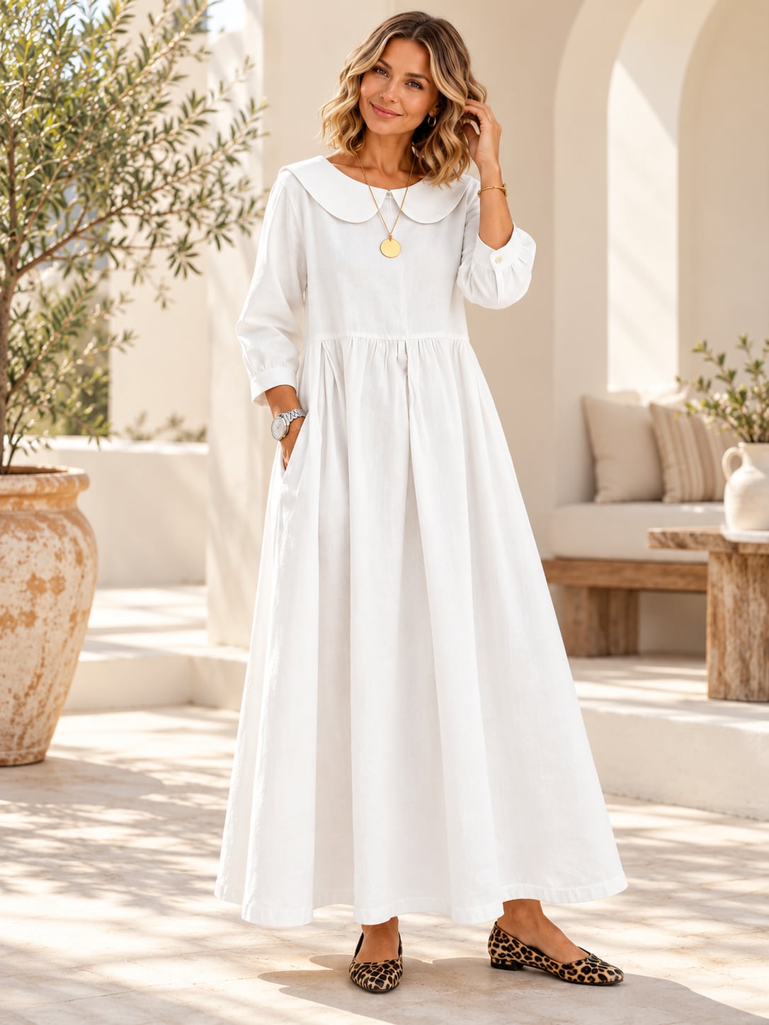 Women's Loose Long Sleeve Maxi Dress with Pockets DAYLIGHT GRACE