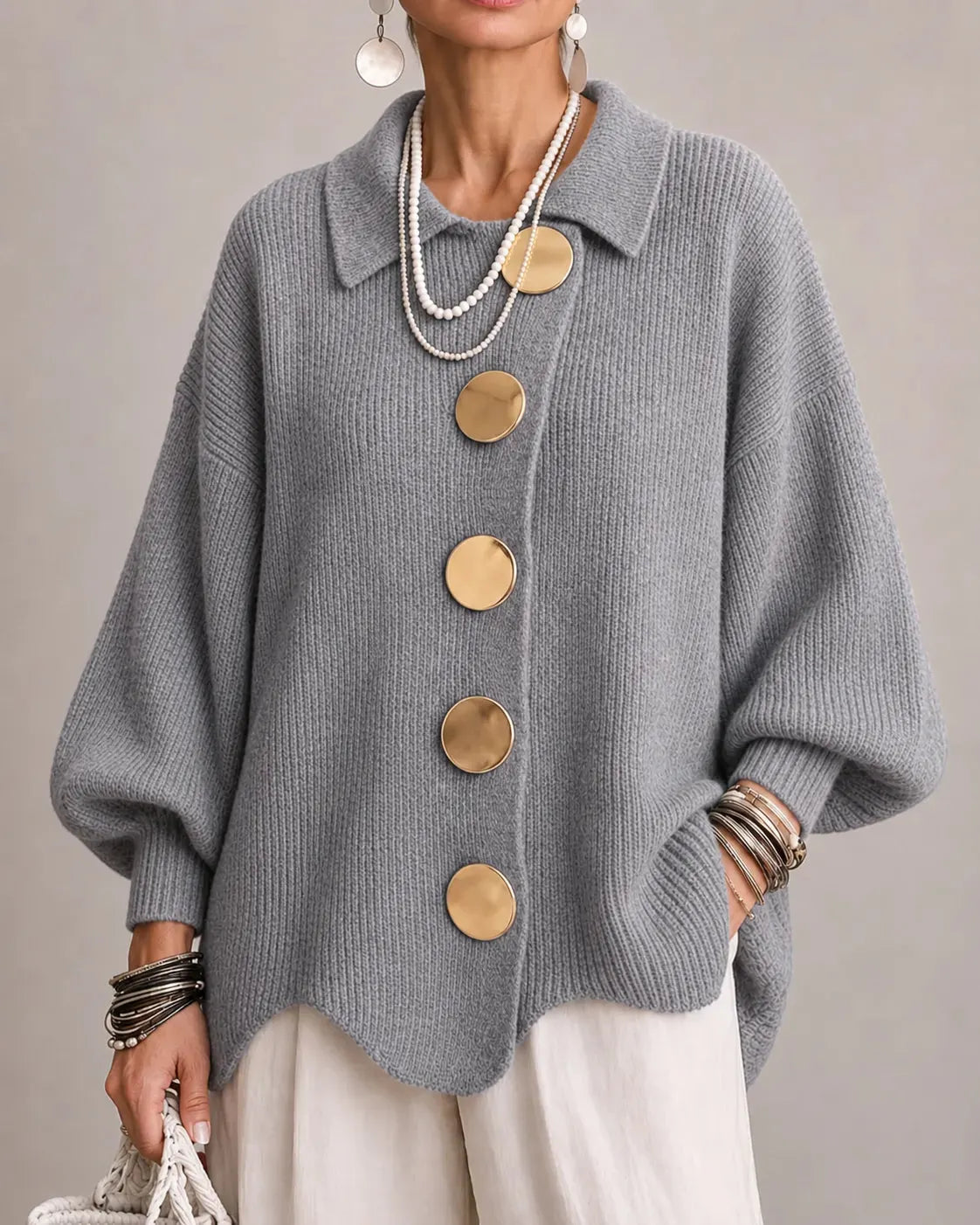 Elara Oversized Button Knit Cardigan DAYLIGHT GRACE