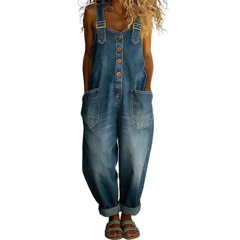 Women's Relaxed Denim Overalls with Pockets DAYLIGHT GRACE