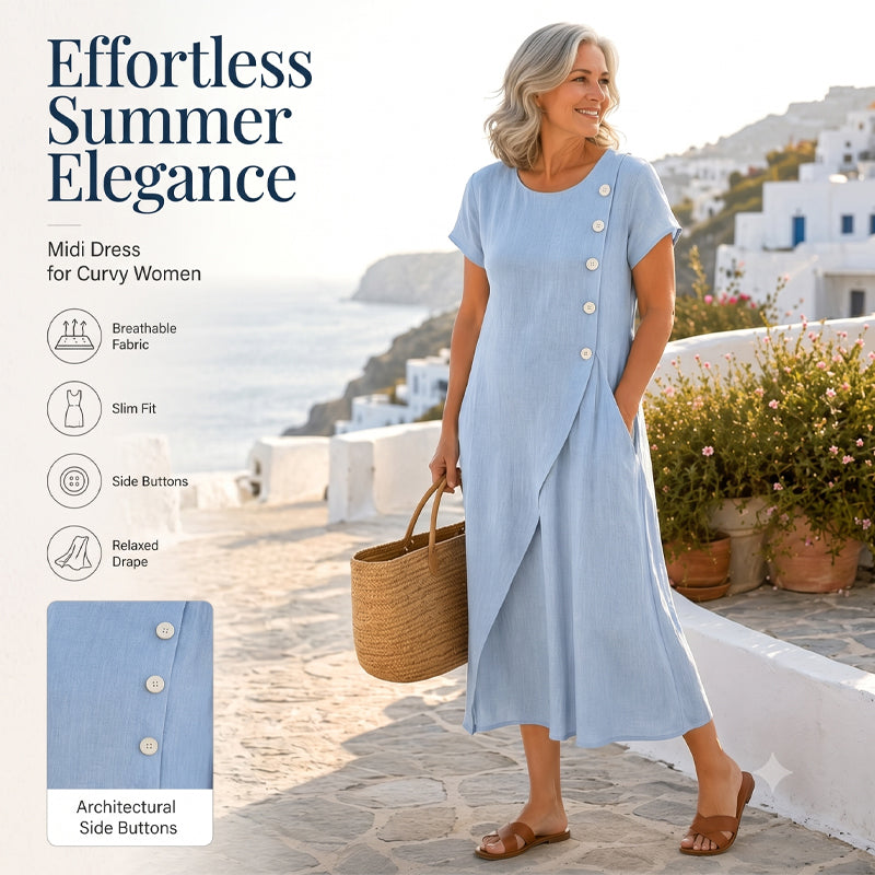 Limited-time offer⏰Women’s round-neck, asymmetrical, stylish solid-colour dress 💖 Extra loose fit 💖 Extremely breathable