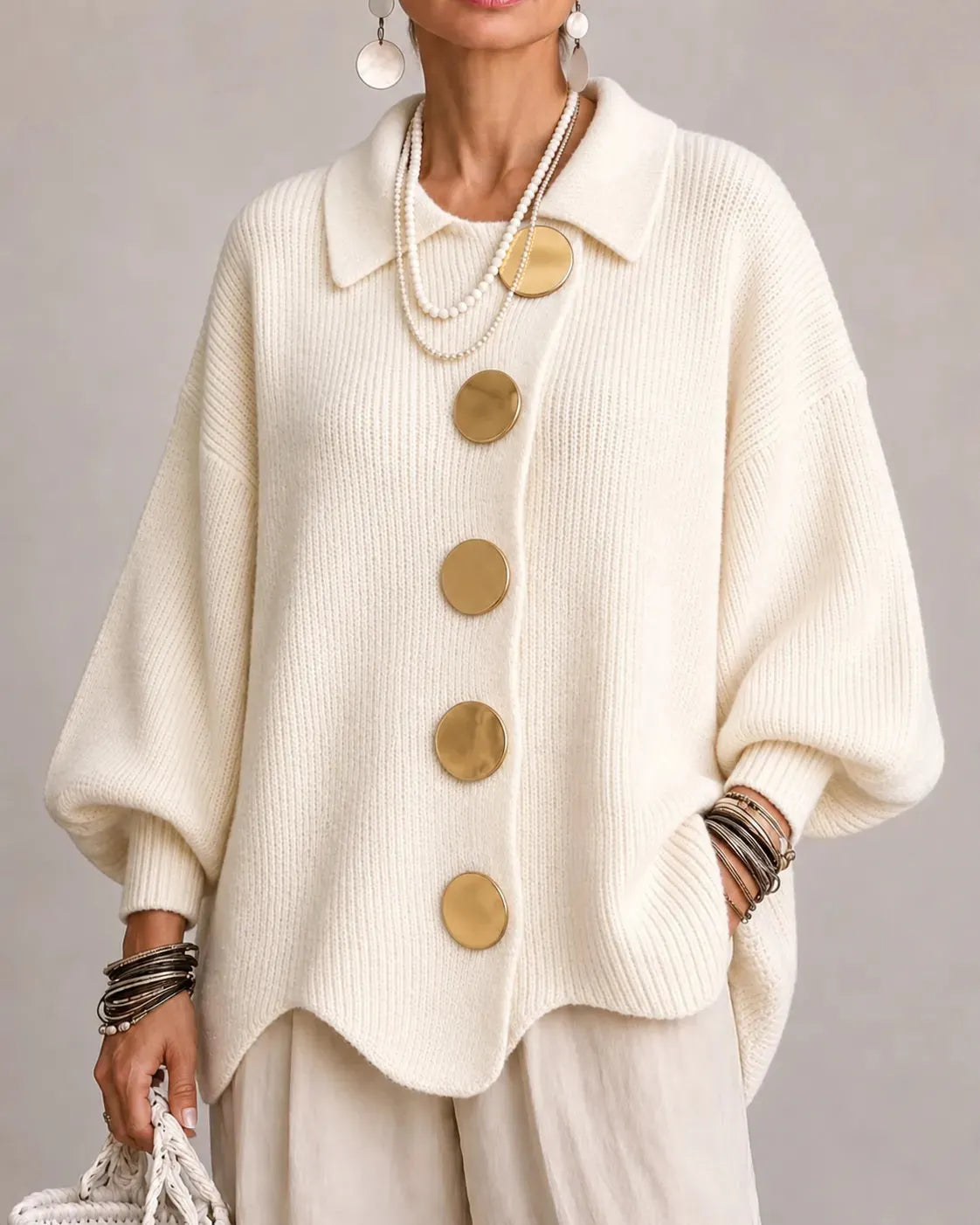 Elara Oversized Button Knit Cardigan DAYLIGHT GRACE