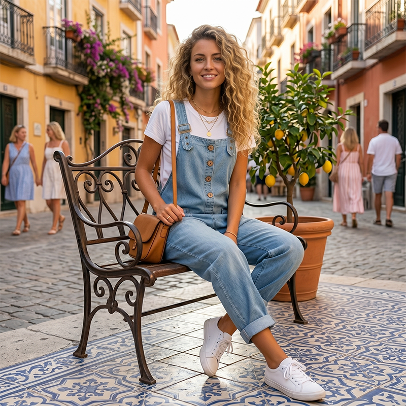 Women's Relaxed Denim Overalls with Pockets DAYLIGHT GRACE