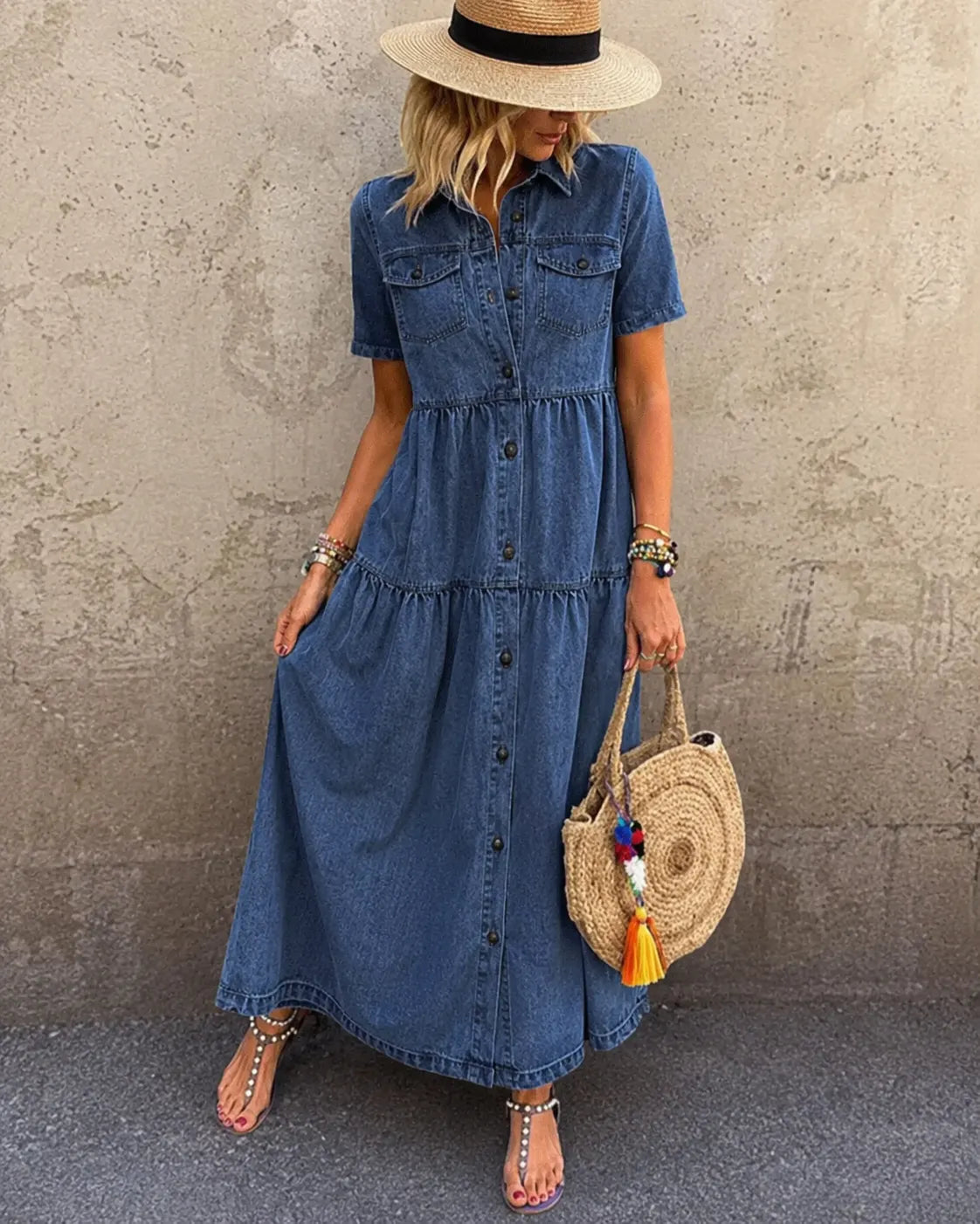 Grace™ Button-Front Denim Midi Dress DAYLIGHT GRACE