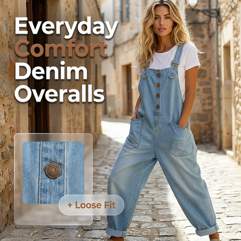 Women's Relaxed Denim Overalls with Pockets DAYLIGHT GRACE