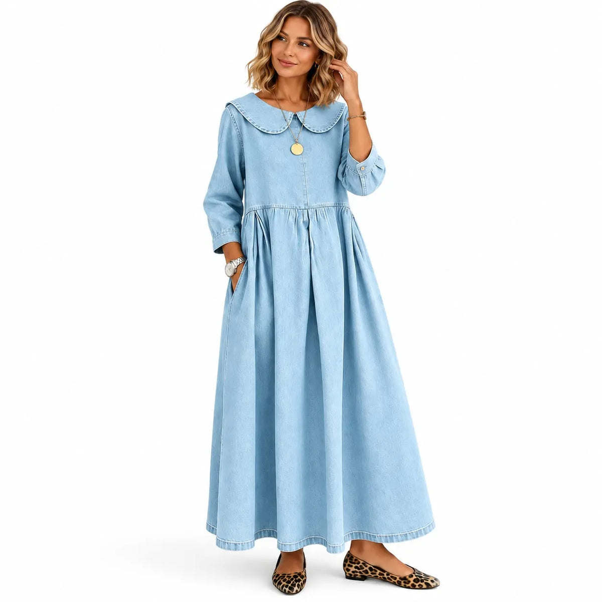 Women's Loose Long Sleeve Maxi Dress with Pockets DAYLIGHT GRACE