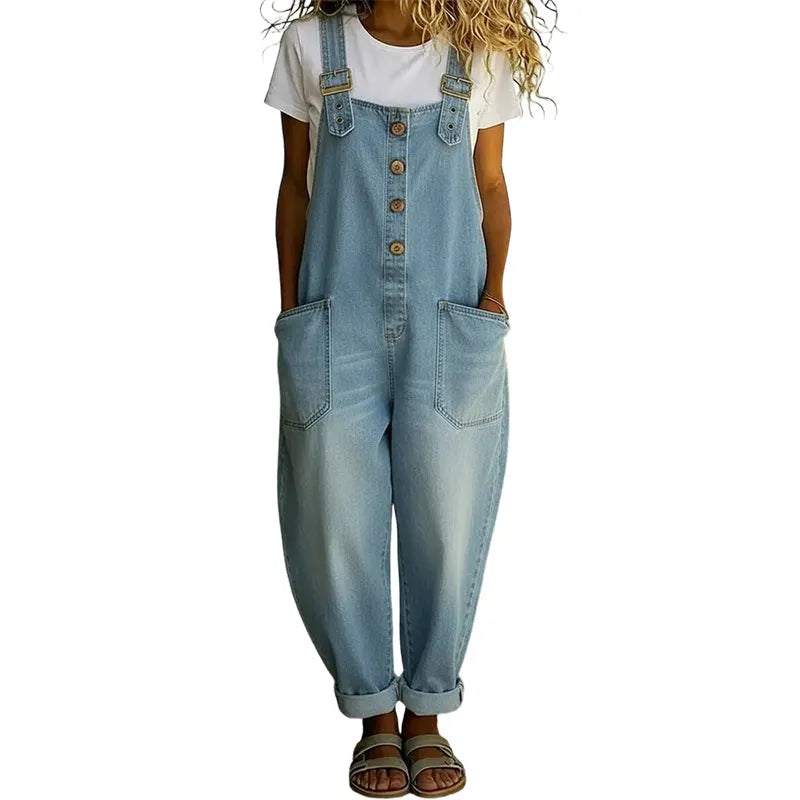 Women's Relaxed Denim Overalls with Pockets DAYLIGHT GRACE