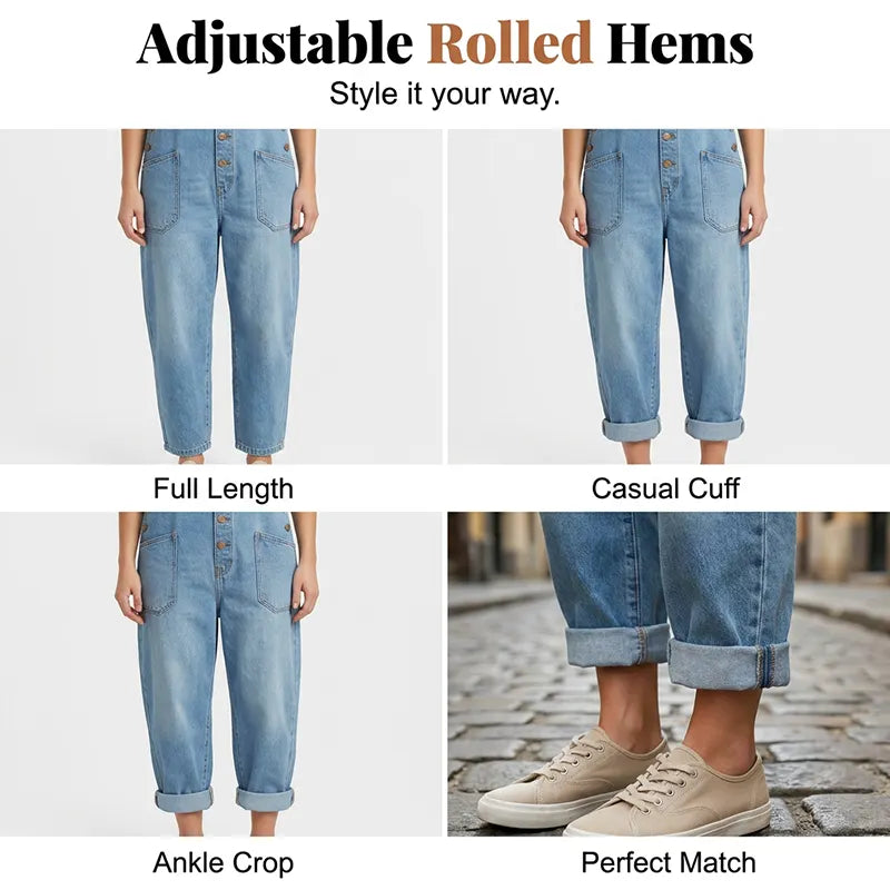 Women's Relaxed Denim Overalls with Pockets DAYLIGHT GRACE