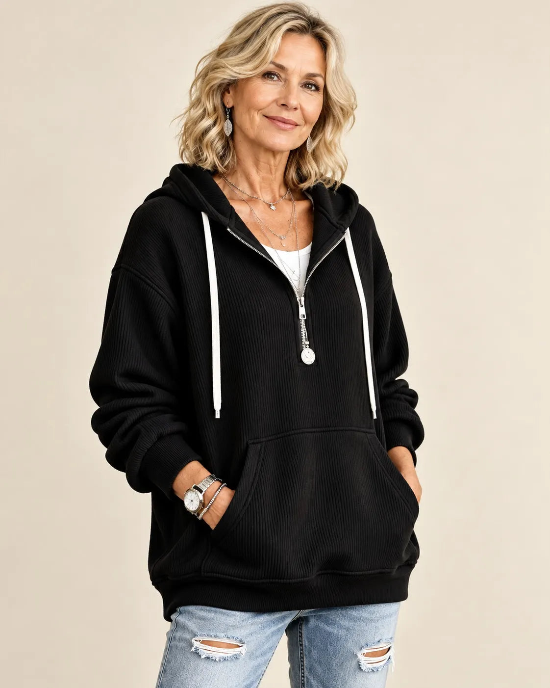 Clara™ Corduroy Half-Zip Hoodie DAYLIGHT GRACE