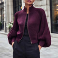 Women's Lantern Sleeve Zip-Up Knit Sweater DAYLIGHT GRACE