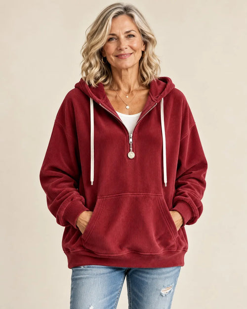 Clara™ Corduroy Half-Zip Hoodie DAYLIGHT GRACE