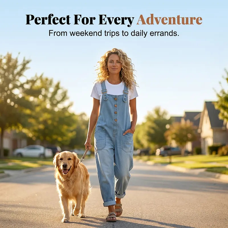 Women's Relaxed Denim Overalls with Pockets DAYLIGHT GRACE