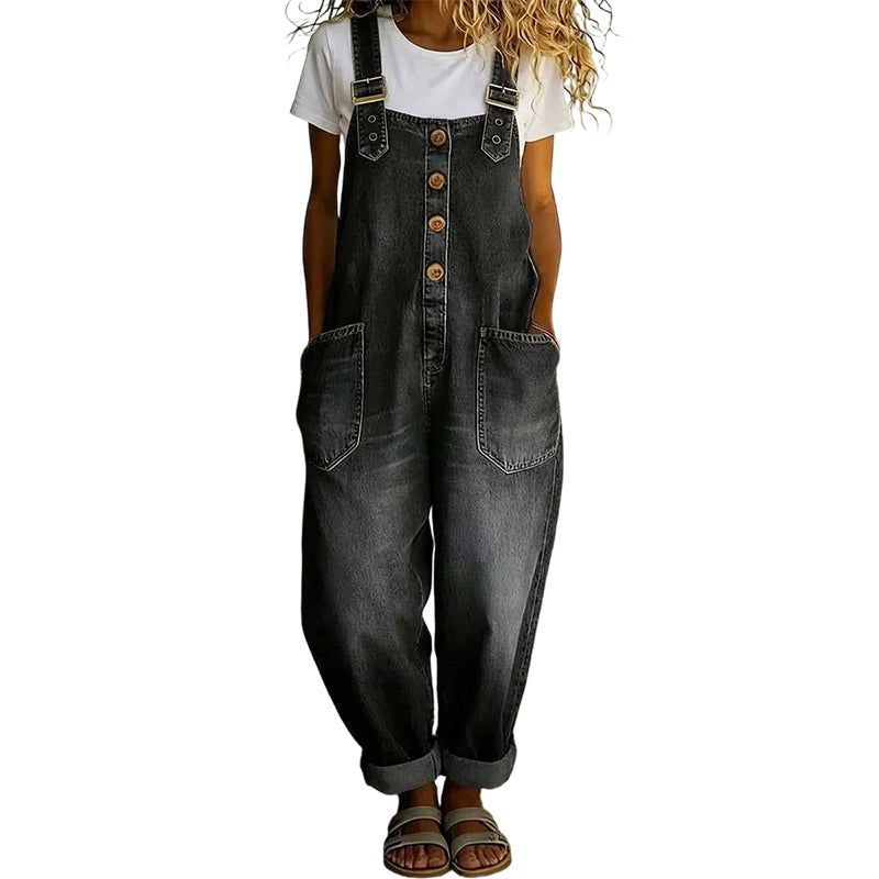 Women's Relaxed Denim Overalls with Pockets DAYLIGHT GRACE