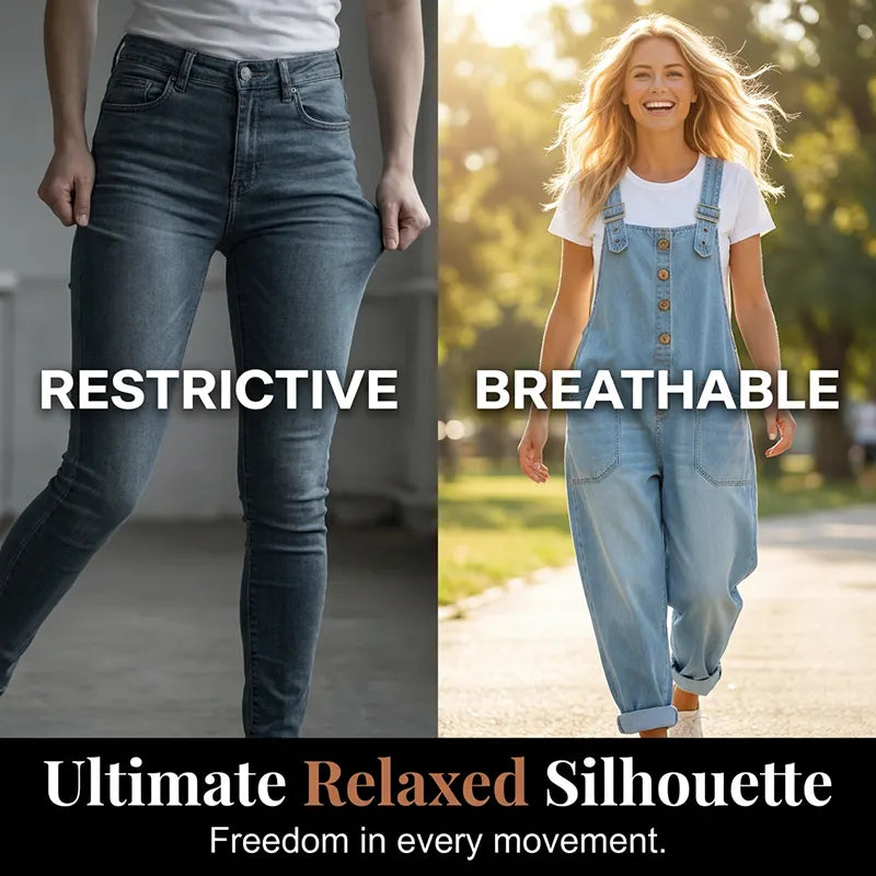 Women's Relaxed Denim Overalls with Pockets DAYLIGHT GRACE