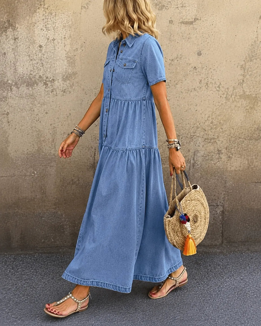 Grace™ Button-Front Denim Midi Dress DAYLIGHT GRACE