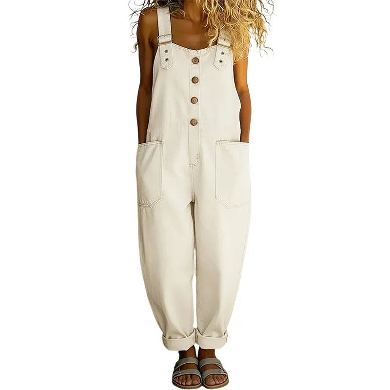 Women's Relaxed Denim Overalls with Pockets DAYLIGHT GRACE
