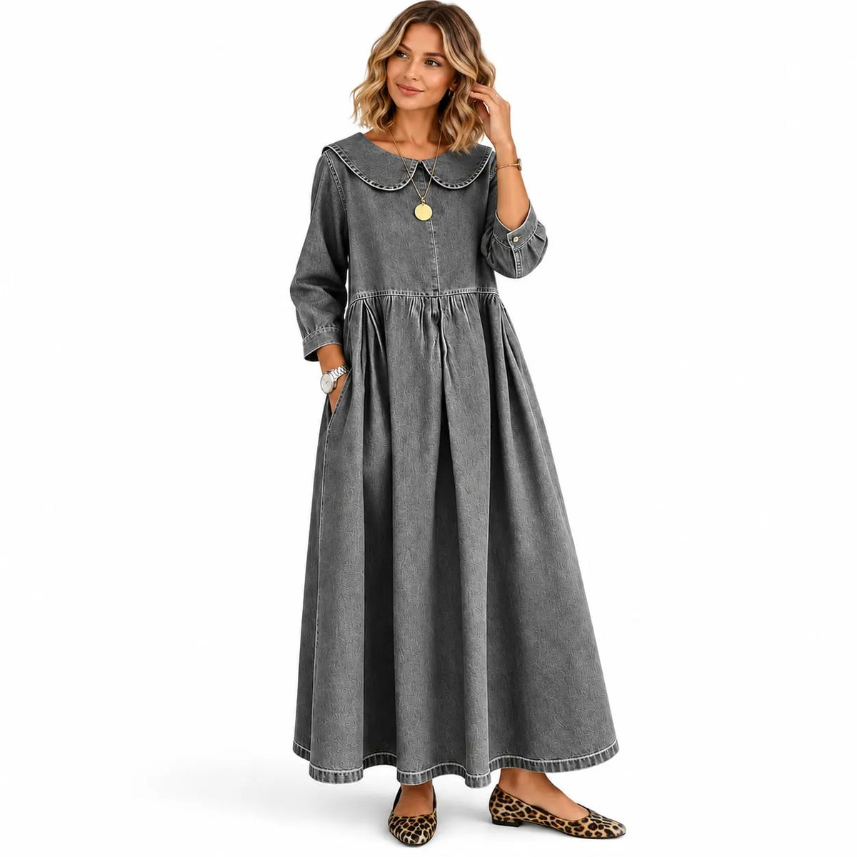 Women's Loose Long Sleeve Maxi Dress with Pockets DAYLIGHT GRACE