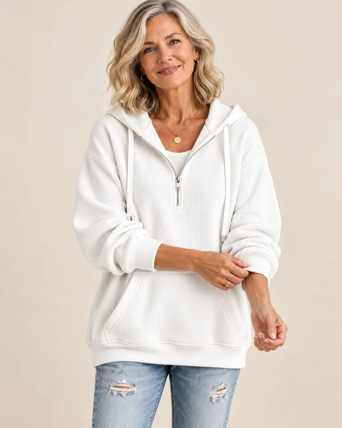Clara™ Corduroy Half-Zip Hoodie DAYLIGHT GRACE