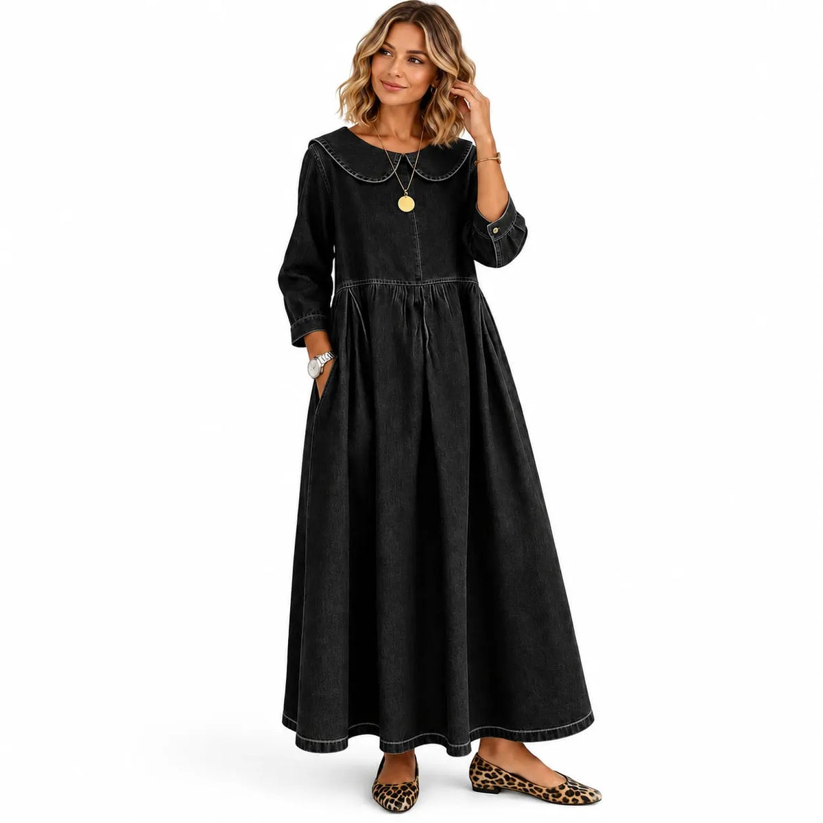 Women's Loose Long Sleeve Maxi Dress with Pockets DAYLIGHT GRACE