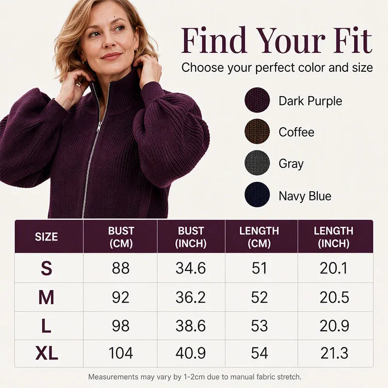 Women's Lantern Sleeve Zip-Up Knit Sweater DAYLIGHT GRACE
