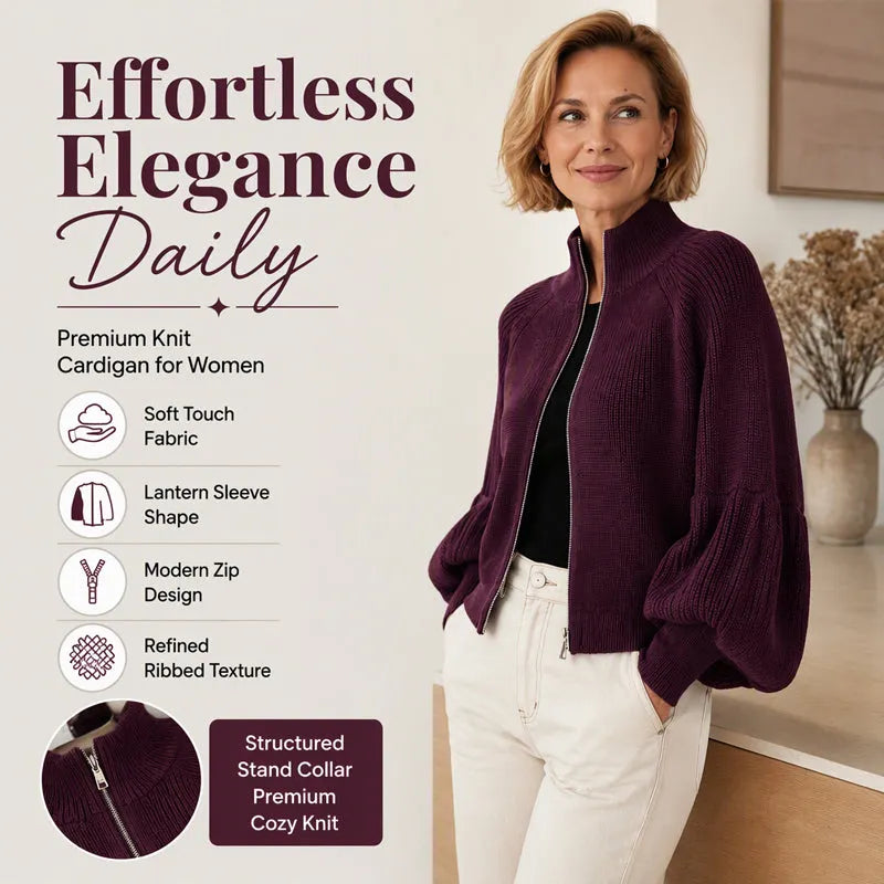 Women's Lantern Sleeve Zip-Up Knit Sweater DAYLIGHT GRACE