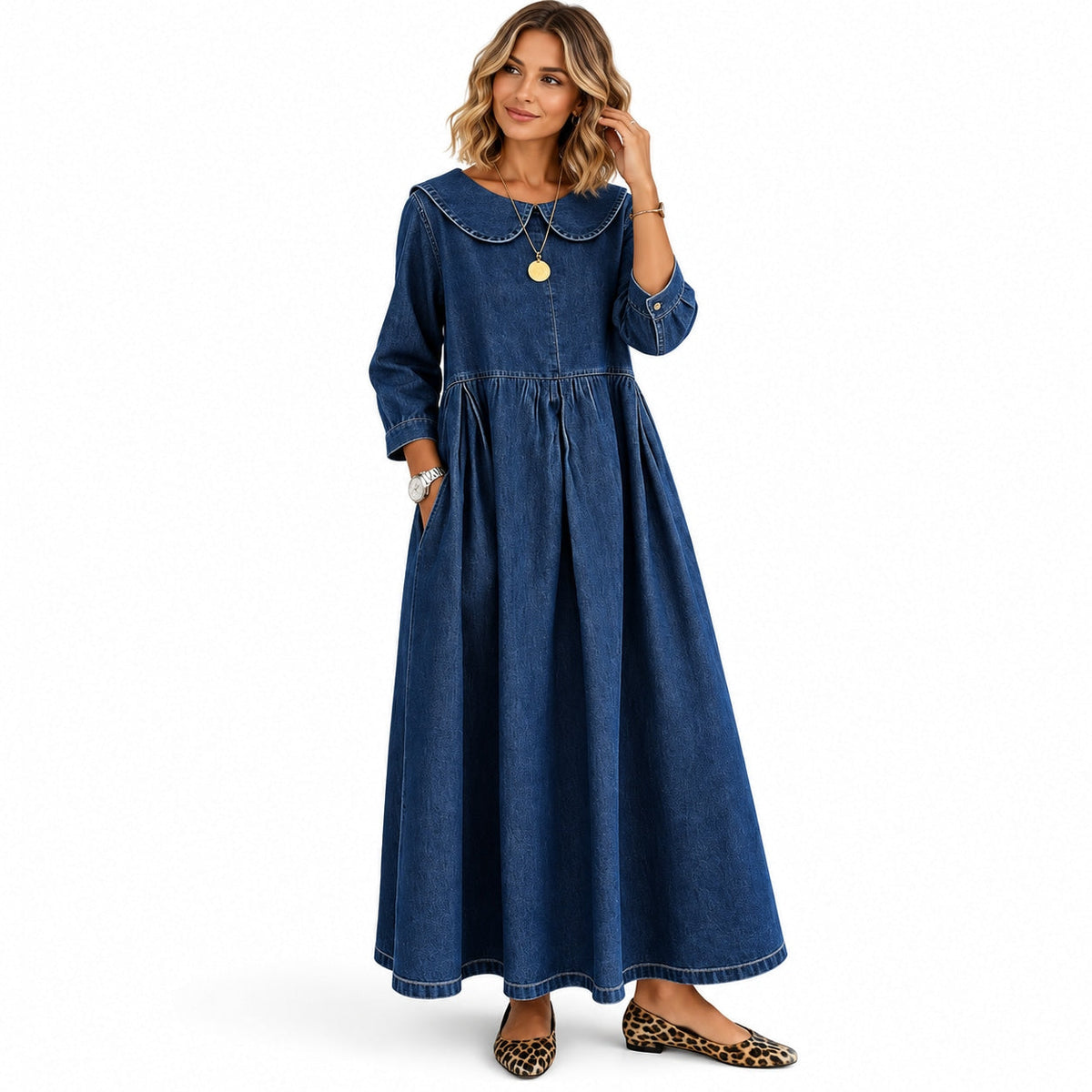 Women's Loose Long Sleeve Maxi Dress with Pockets DAYLIGHT GRACE