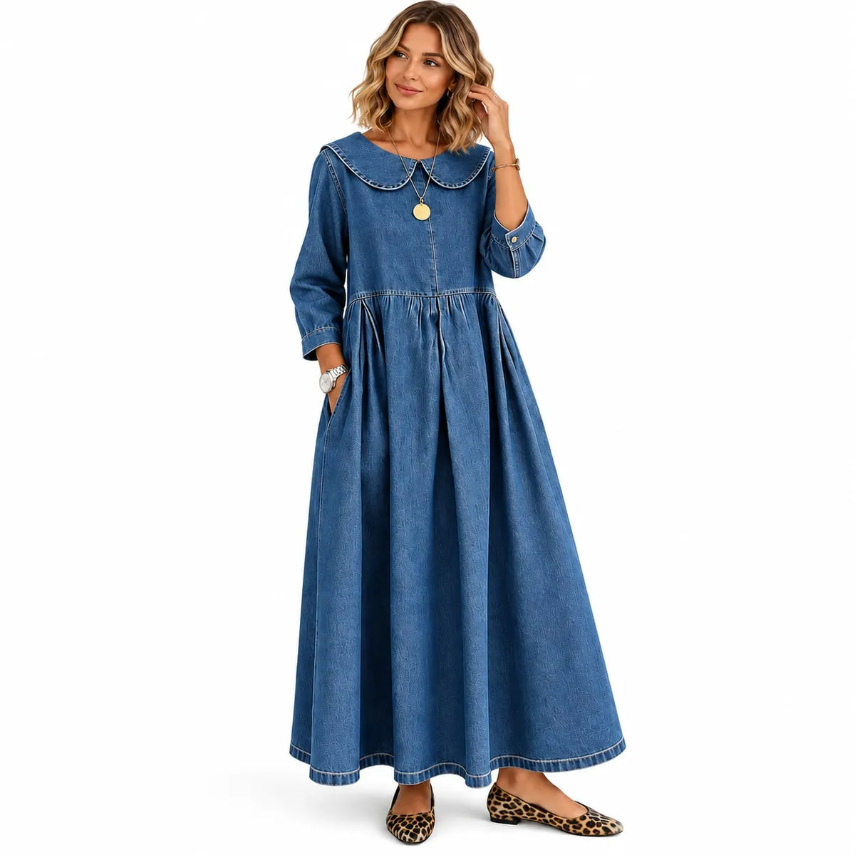 Women's Loose Long Sleeve Maxi Dress with Pockets DAYLIGHT GRACE