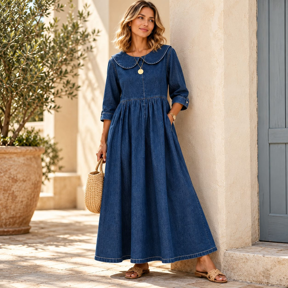 Women's Loose Long Sleeve Maxi Dress with Pockets DAYLIGHT GRACE