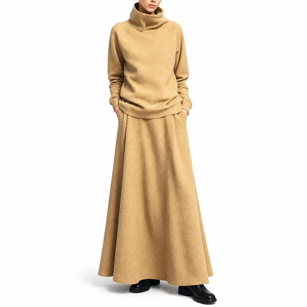 Women's Turtleneck Top and Maxi Skirt Set