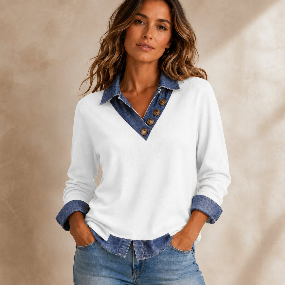 Women's Casual Patchwork Long Sleeve Top DAYLIGHT GRACE