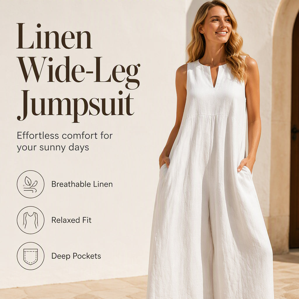 Women's Sleeveless V-Neck Wide-Leg Jumpsuit with Pockets | DAYLIGHT GRACE