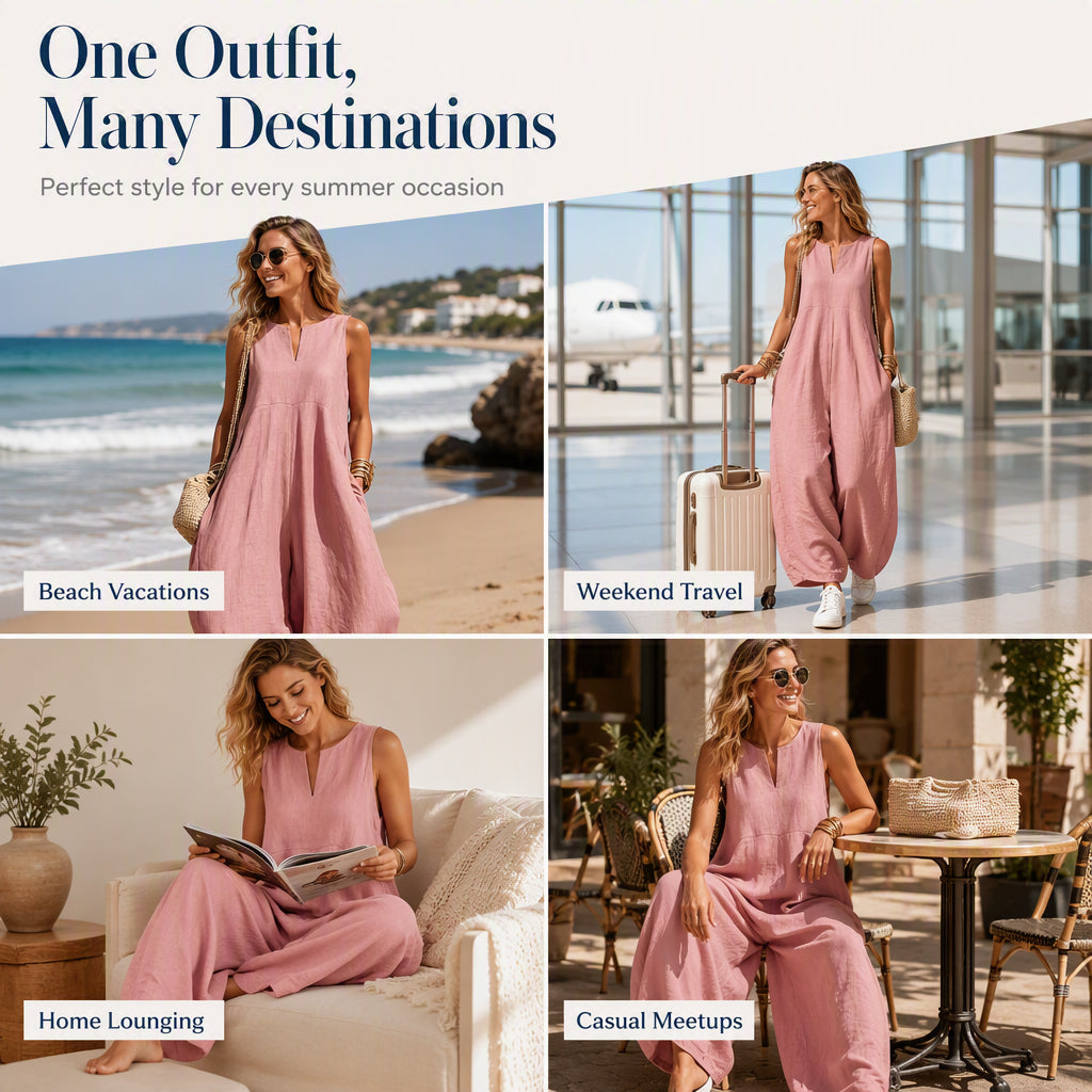 Women's Sleeveless V-Neck Wide-Leg Jumpsuit with Pockets | DAYLIGHT GRACE - product view 5