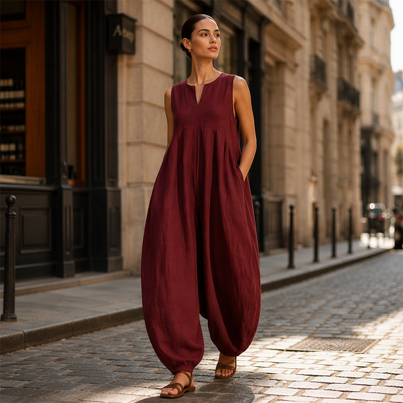 Women's Sleeveless V-Neck Wide-Leg Jumpsuit with Pockets | DAYLIGHT GRACE - product view 6