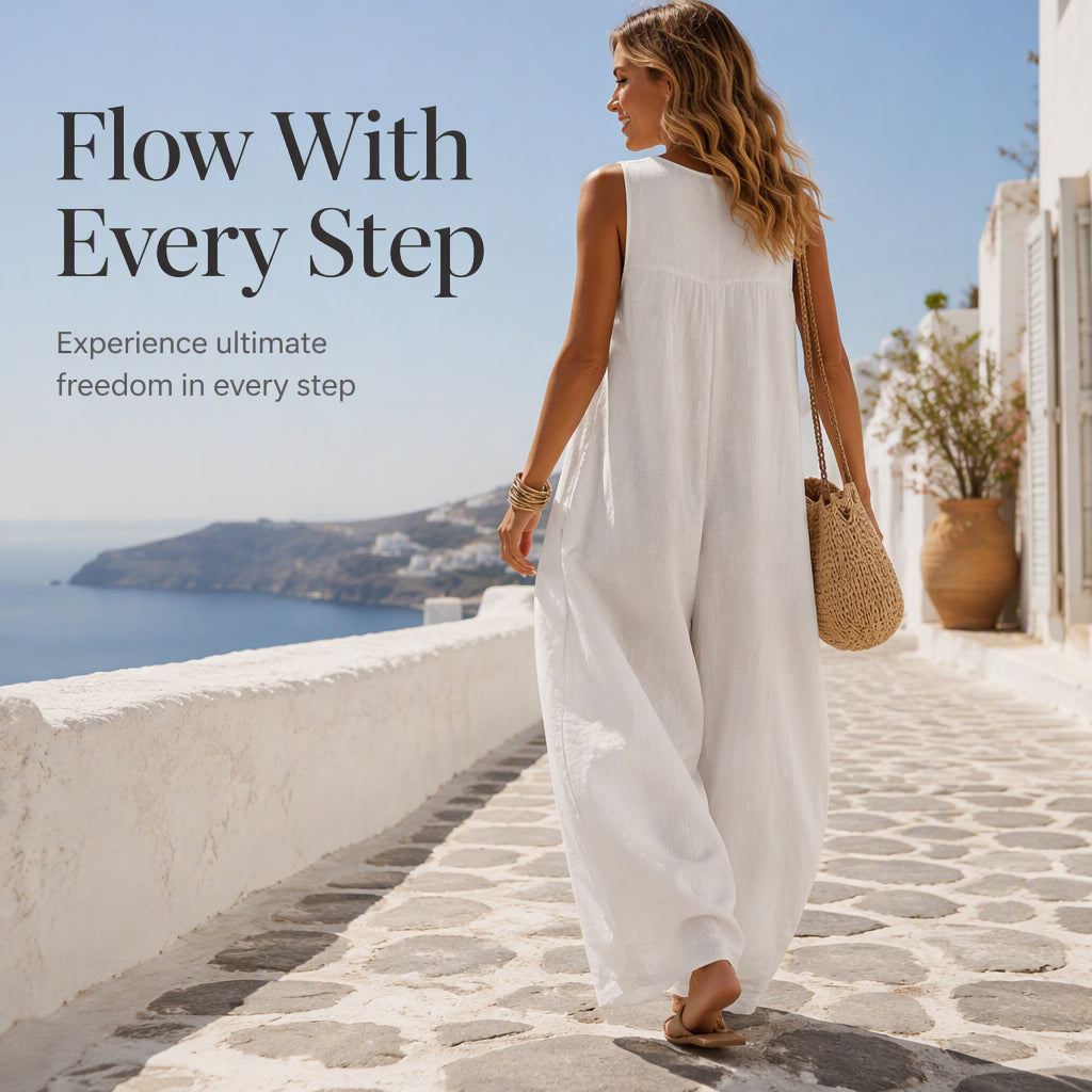 Women's Sleeveless V-Neck Wide-Leg Jumpsuit with Pockets | DAYLIGHT GRACE - product view 8