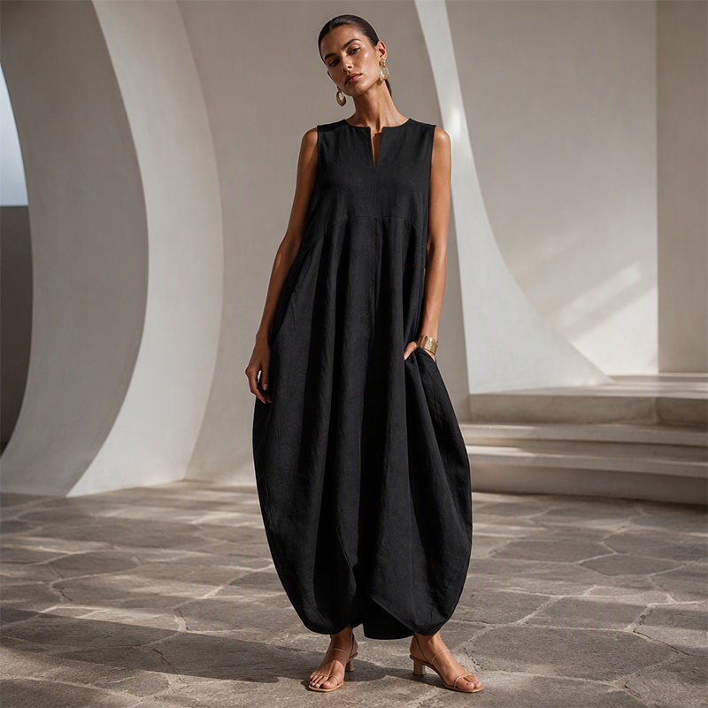 Women's Sleeveless V-Neck Wide-Leg Jumpsuit with Pockets | DAYLIGHT GRACE - product view 9