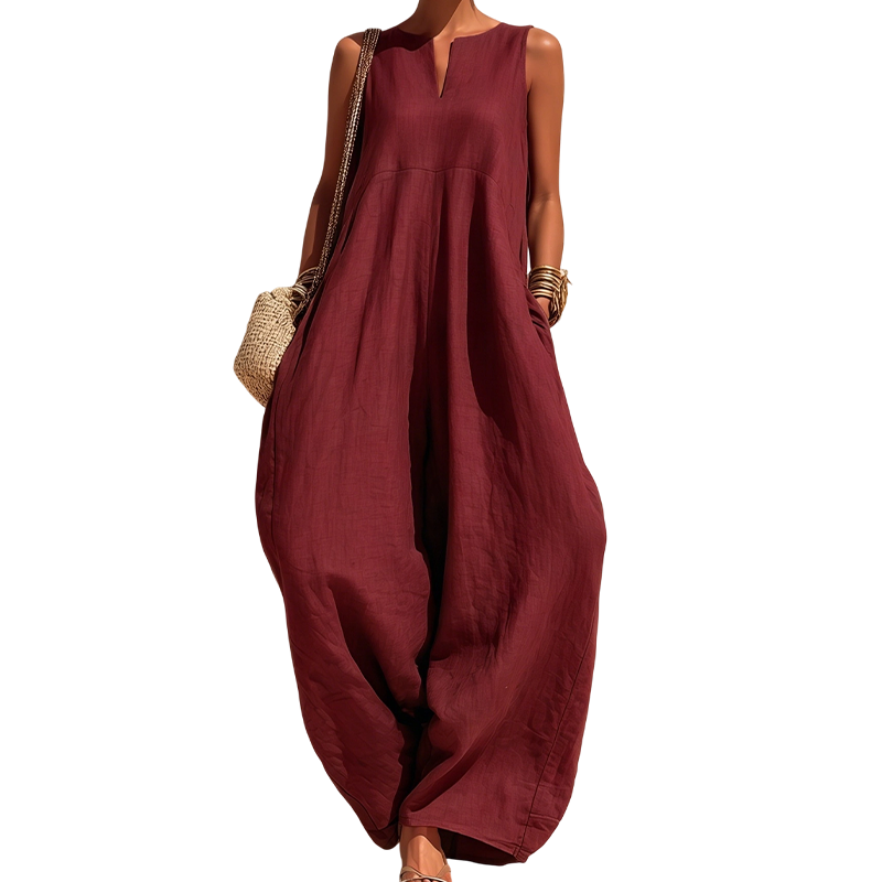 Women's Sleeveless V-Neck Wide-Leg Jumpsuit with Pockets | DAYLIGHT GRACE - product view 12