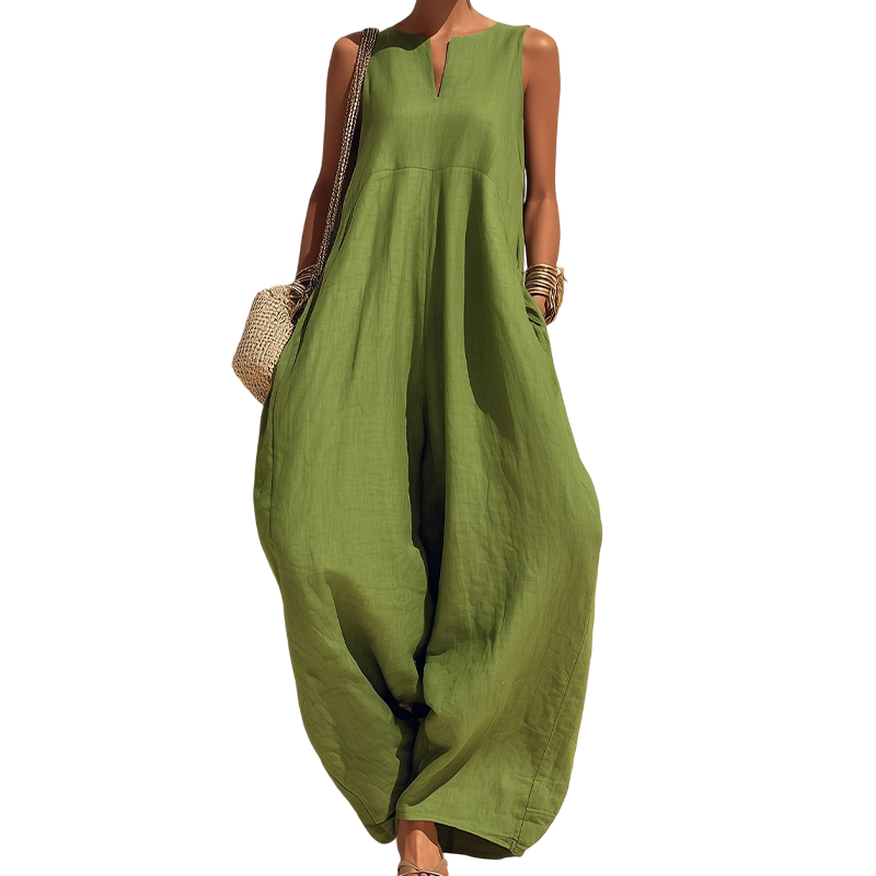 Women's Sleeveless V-Neck Wide-Leg Jumpsuit with Pockets | DAYLIGHT GRACE - product view 13