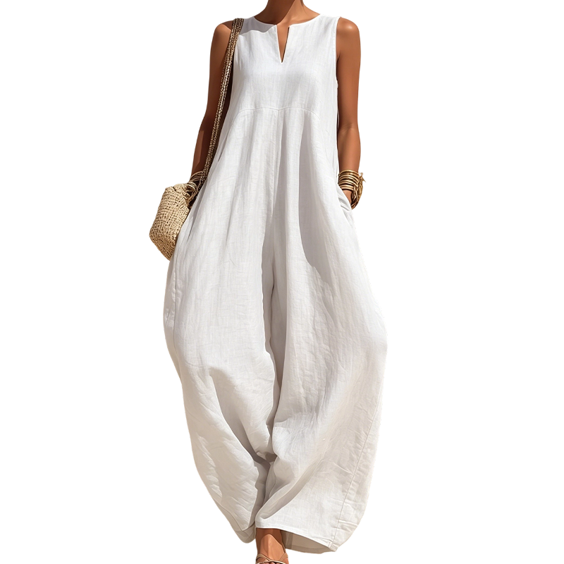 Women's Sleeveless V-Neck Wide-Leg Jumpsuit with Pockets | DAYLIGHT GRACE - product view 14