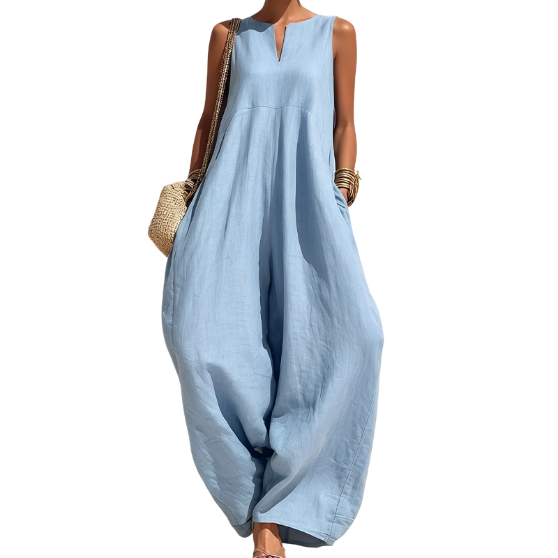 Women's Sleeveless V-Neck Wide-Leg Jumpsuit with Pockets | DAYLIGHT GRACE - product view 15