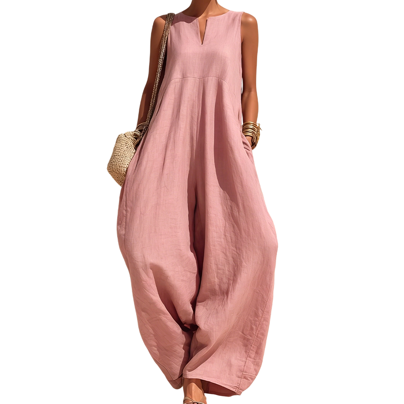 Women's Sleeveless V-Neck Wide-Leg Jumpsuit with Pockets | DAYLIGHT GRACE - product view 17