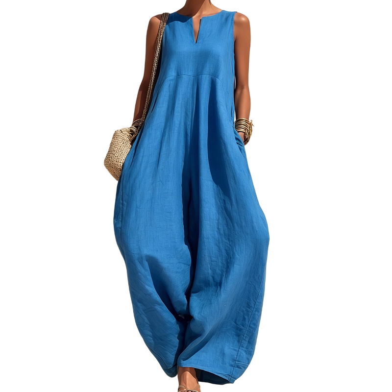 Women's Sleeveless V-Neck Wide-Leg Jumpsuit with Pockets | DAYLIGHT GRACE - product view 19