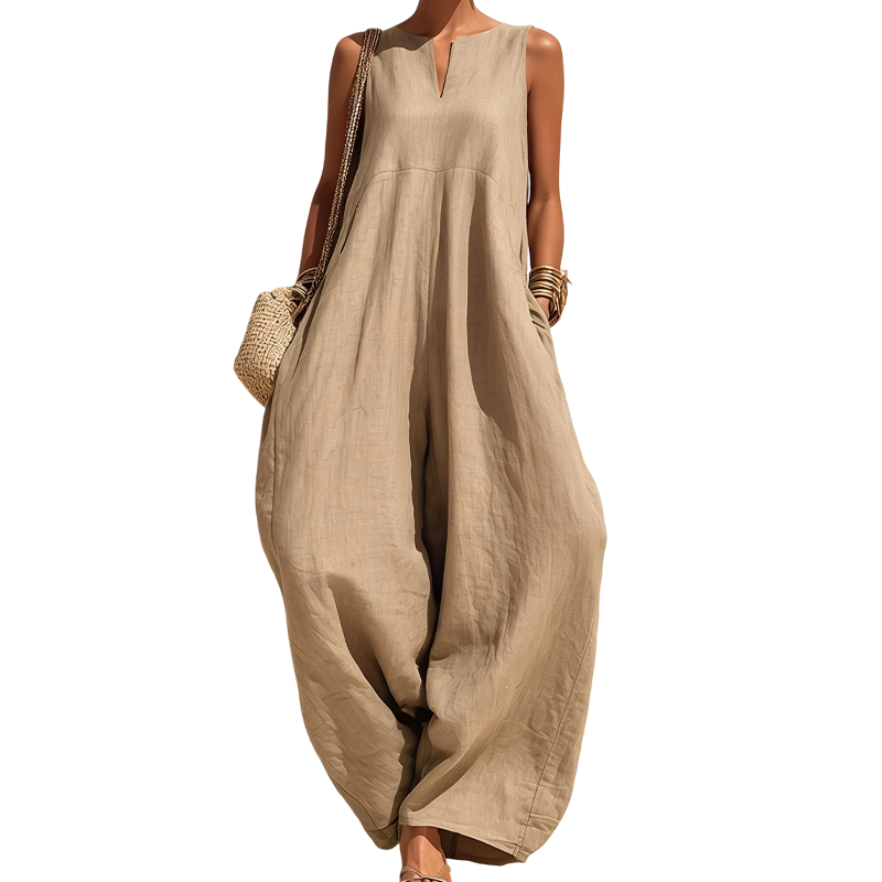 Women's Sleeveless V-Neck Wide-Leg Jumpsuit with Pockets | DAYLIGHT GRACE - product view 18