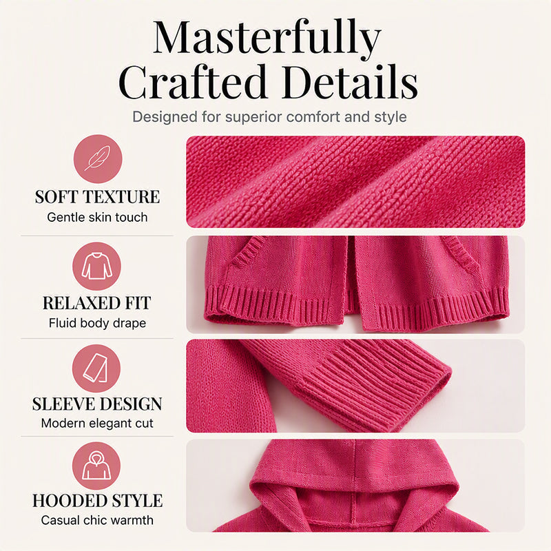 Women's 3/4 Sleeve Hooded Knit Cardigan mysite