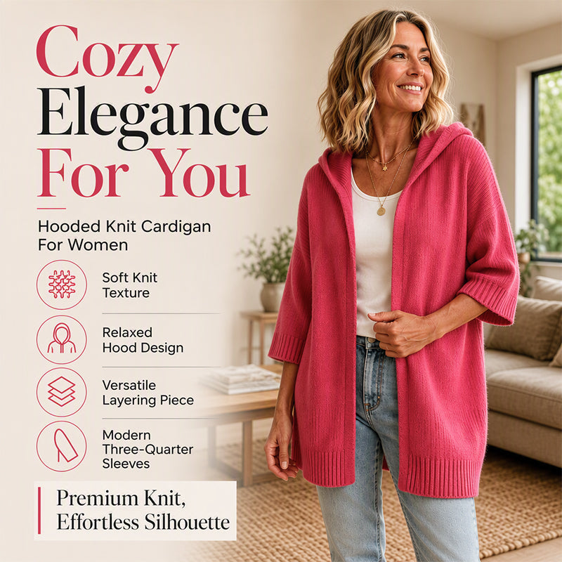 Women's 3/4 Sleeve Hooded Knit Cardigan mysite