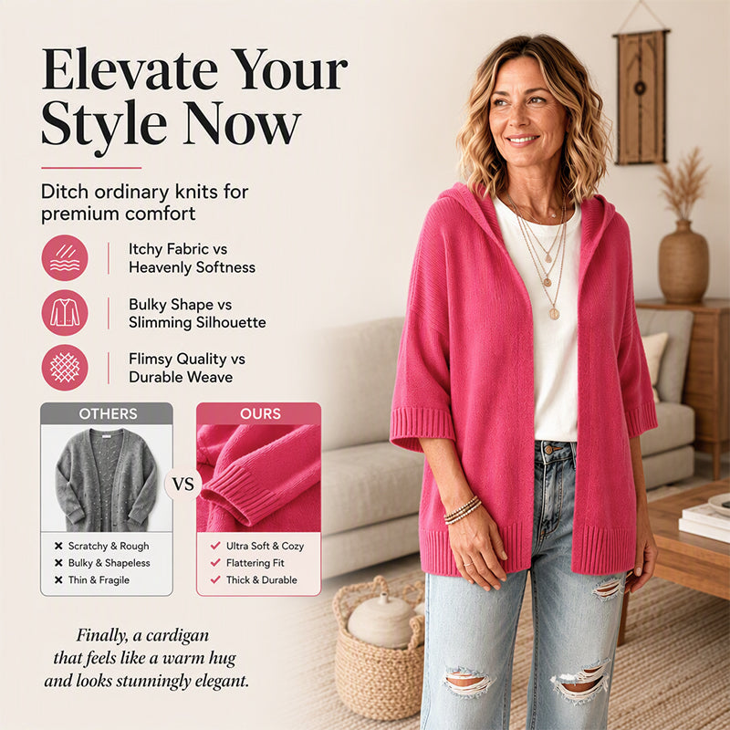 Women's 3/4 Sleeve Hooded Knit Cardigan mysite
