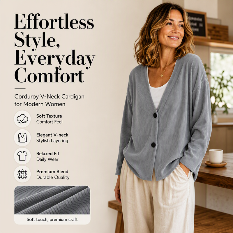 Women's V-Neck Corduroy Knit Cardigan DAYLIGHT GRACE