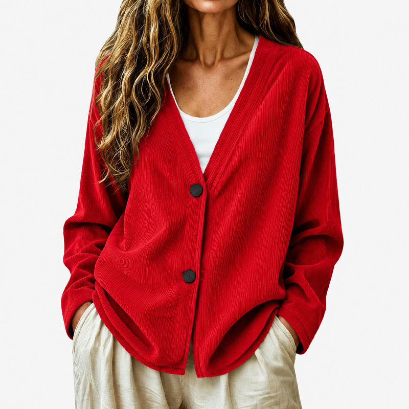 Women's V-Neck Corduroy Knit Cardigan mysite