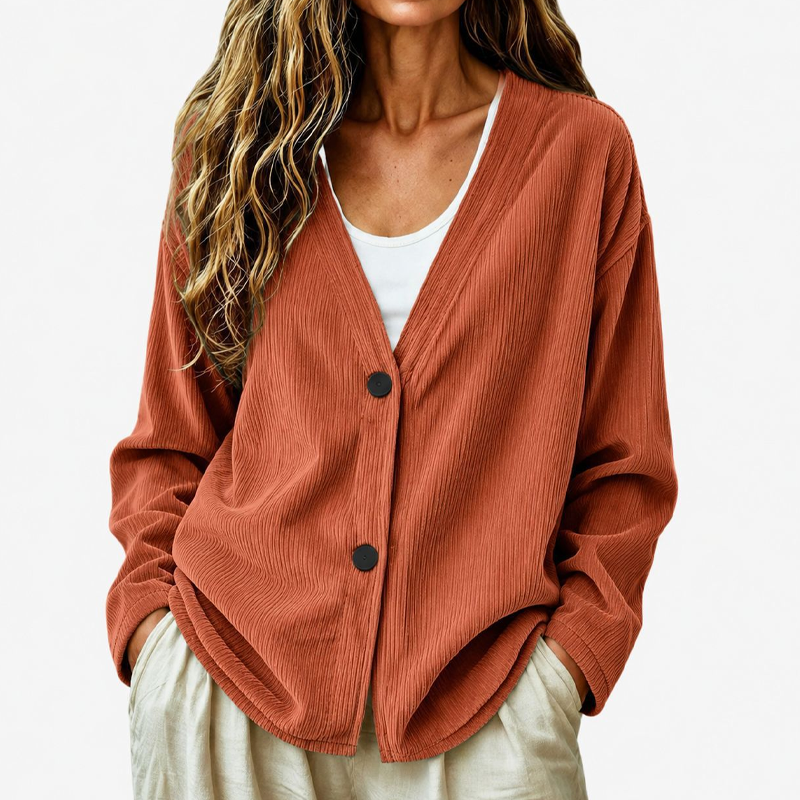 Women's V-Neck Corduroy Knit Cardigan DAYLIGHT GRACE
